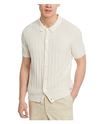 Michael Kors Short Sleeve Button Front Texture Stitch Shirt