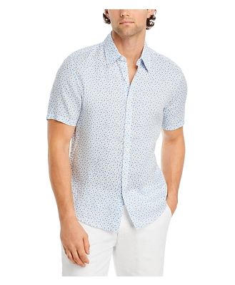 Michael Kors Slim Fit Button Front Short Sleeve Linen Shirt