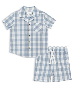 Miles the Label Boys' Cotton Poplin Plaid Shirt & Shorts Set - Baby