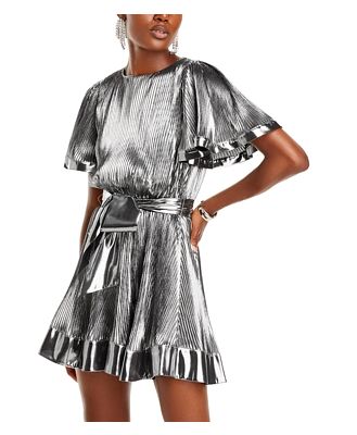 Milly Lumi Pleated Flutter Metallic Mini Dress