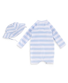 Miniclasix Boys' Striped Swimsuit Romper and Hat Set - Baby