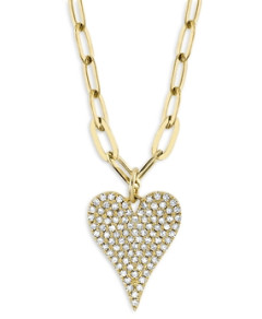 Moon & Meadow 14K Yellow Gold Diamond Pave Heart Pendant Necklace, 17-18
