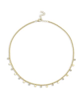Moon & Meadow 14K Yellow Gold Diamond Station Ball Bead Necklace, 17-18
