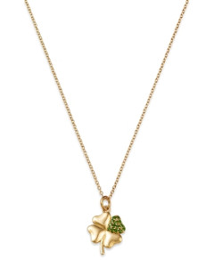Moon & Meadow 14K Yellow Gold Green Diopside Clover Pendant Necklace, 16-18