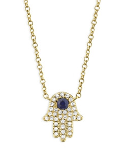 Moon & Meadow 14K Yellow Gold Hamsa Pendant Necklace with Diamonds & Blue Sapphire, 18 - 100% Exclusive