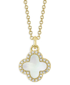 Moon & Meadow 14K Yellow Gold Mother of Pearl & Diamond Clover Pendant Necklace, 17-18