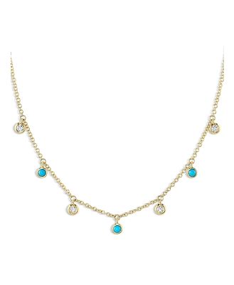 Moon & Meadow 14K Yellow Gold Turquoise & Diamond Dangle Collar Necklace, 18 - 100% Exclusive