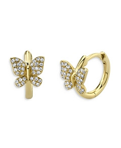 Moon & Meadow Diamond Butterfly Huggie Hoop Earrings in 14K Yellow Gold, 0.14 ct. t.w. - 100% Exclusive