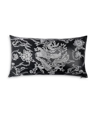 Natori Faux Leather Embroidered Dragon Pillow, 10 x 18