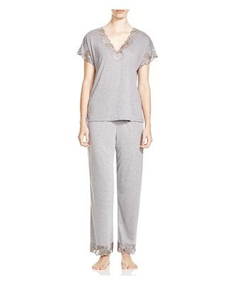 Natori Zen Floral Lace Trim Short Sleeve Pajama Set
