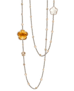 Pasquale Bruni 18K Rose Gold Bon Ton Citrine, Milky Quartz & Diamond Flower Sautoir Necklace, 40.5