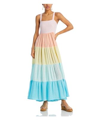Pq Swim Chiara Smocked Color Block Cover Up Maxi Dress