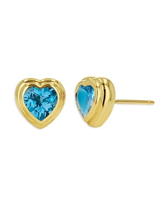 Rachel Reid 14K Yellow Gold Blue Topaz Heart Stud Earrings