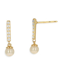 Rachel Reid 14K Yellow Gold Cultured Freshwater Pearl & Diamond Drop Earrings