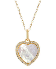 Rachel Reid 14K Yellow Gold Diamond Mother of Pearl Heart Pendant Necklace, 20