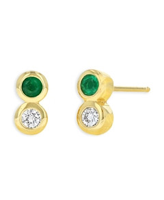 Rachel Reid 14K Yellow Gold Emerald & Diamond Stud Earrings