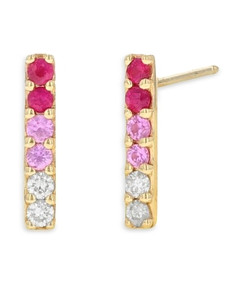 Rachel Reid 14K Yellow Gold Ruby, Pink Sapphire & Diamond Ombre Vertical Bar Stud Earrings