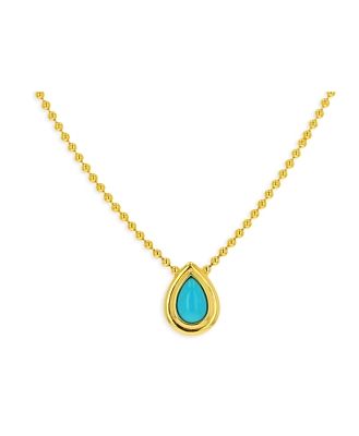 Rachel Reid 14K Yellow Gold Turquoise Double Bezel Pendant Necklace, 16