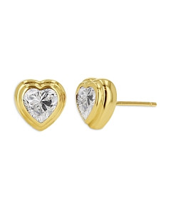 Rachel Reid 14K Yellow Gold White Topaz Heart Stud Earrings