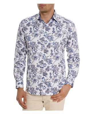 Robert Graham Sea Bloom Cotton Blend Printed Woven Shirt