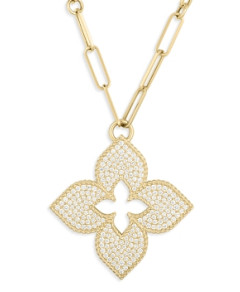 Roberto Coin 18K Yellow Gold Venetian Princess Diamond Pave Flower Pendant Necklace, 33