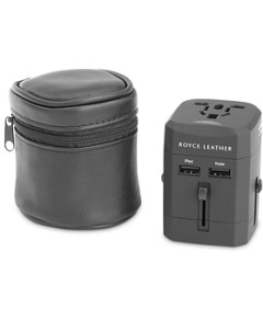Royce New York International Travel Adapter in Leather Carrying Case