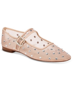 Sam Edelman Women's Michaela Square Toe Gem Embellished Mesh Mary Jane Shoes