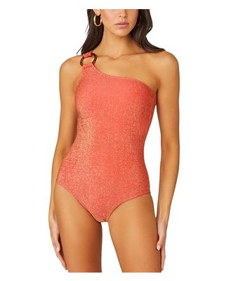 Shoshanna Ring Detail One Shoulder One Piece Swimsuit