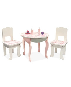 Sophia's by Teamson Kids Aurora Princess 18 Doll Pink Plaid Table & Chair with Accessories, Delight Pink - Ages 3-7
