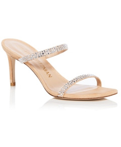 Stuart Weitzman Women's Aleena Royale Crystal Embellished Suede Slide Sandals