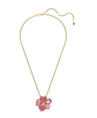 Swarovski Florere Pink Crystal Flower Convertible Pin & Pendant Necklace in Gold Tone, 21.66