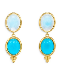 Temple St. Clair 18K Yellow Gold Royal Blue Moonstone & Turquoise Double Drop Earrings