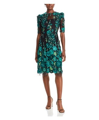 Teri Jon by Rickie Freeman 3D Floral Embroidered Elbow Sleeve Dress