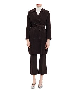 Theory Double Breasted Suede Utility Trench Coat