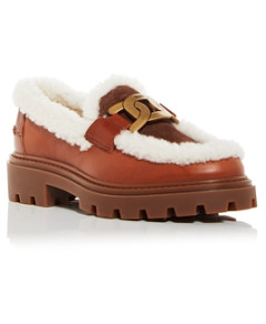 Tod's Women's Gomma Shearling Trim Loafers