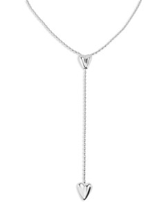 Uno de 50 Cupido Double Heart Lariat Necklace, 36.6-39.3
