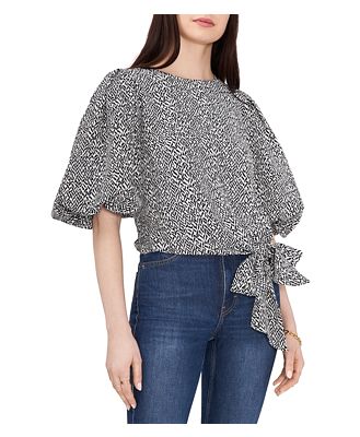Vince Camuto Printed Bubble Sleeve Tie Front Top