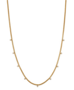 Zoe Chicco 14K Yellow Gold 9 Prong Diamond Small Box Chain Necklace, 16