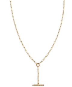 Zoe Chicco 14K Yellow Gold Baguette Diamonds Diamond Paperclip Chain Faux Toggle Lariat Necklace, 16-18