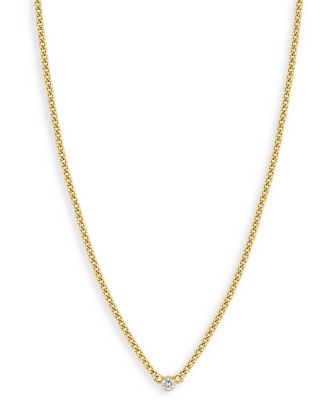 Zoe Chicco 14K Yellow Gold Bezel Diamonds Curb Chain Pendant Necklace, 14-16