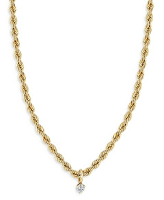 Zoe Chicco 14k Yellow Gold Dangling Prong Diamond Medium Rope Chain Necklace, 16