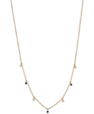 Zoe Chicco 14K Yellow Gold Dangling Station Blue Sapphire & Diamond Necklace, 14