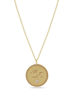 Zoe Chicco 14K Yellow Gold Diamond All You Need is Love Mantra Pendant Necklace, 16-18