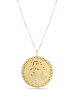 Zoe Chicco 14K Yellow Gold Diamond It's Written in the Stars Mantra Disc Pendant Necklace, 16-18