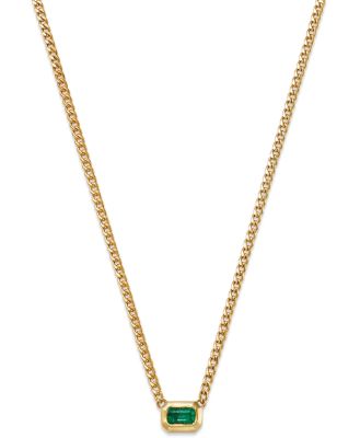 Zoe Chicco 14K Yellow Gold Emerald Gemstones Bezel Pendant Necklace, 14-16