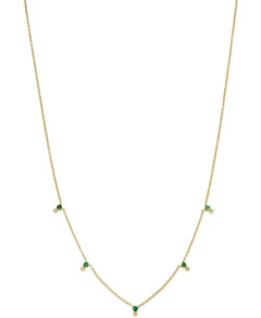 Zoe Chicco 14K Yellow Gold Emerald Gemstones Emerald & Diamond Station Collar Necklace, 14-16