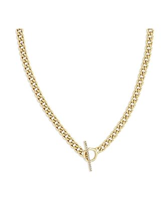 Zoe Chicco 14K Yellow Gold Heavy Metal Diamond Pave Toggle Bar Curb Link Chain Necklace, 16