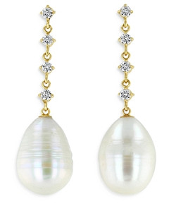 Zoe Chicco 14k Yellow Gold Linked Prong Diamond & Cultured Baroque Pearl Drop Earrings