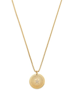 Zoe Chicco 14K Yellow Gold Medallion Diamond Star Sunbeam Disc Pendant Necklace, 16-18