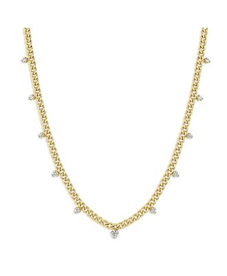 Zoe Chicco 14K Yellow Gold Prong Diamonds Diamond Dangle Curb Link Collar Necklace, 16